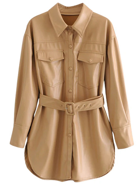 'Gillian' Belted Faux Leather Long Shirt (3 Colors) | Goodnight Macaroon