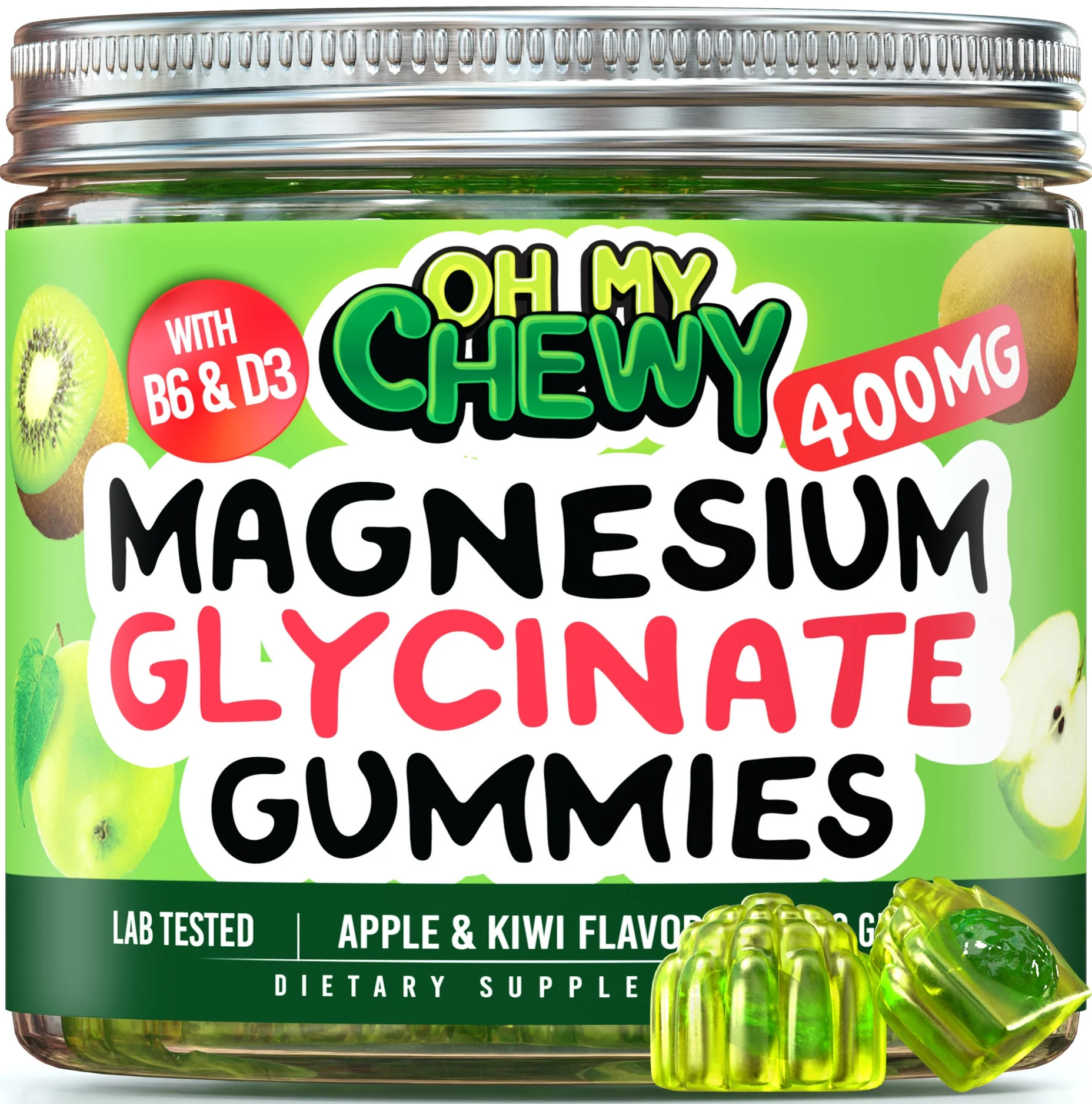 OH MY CHEWY Magnesium Glycinate Gummies 400MG for Adults & Kids - Supplement Gummy with B6 & D3 t... | Walmart (US)