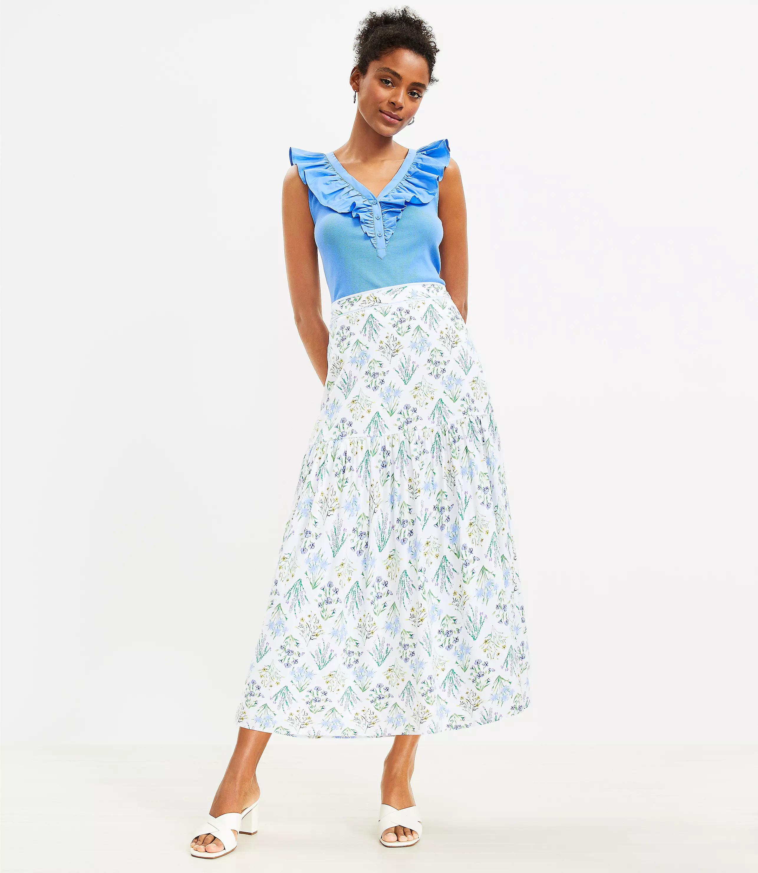 Bouquet Tiered Midi Skirt | LOFT