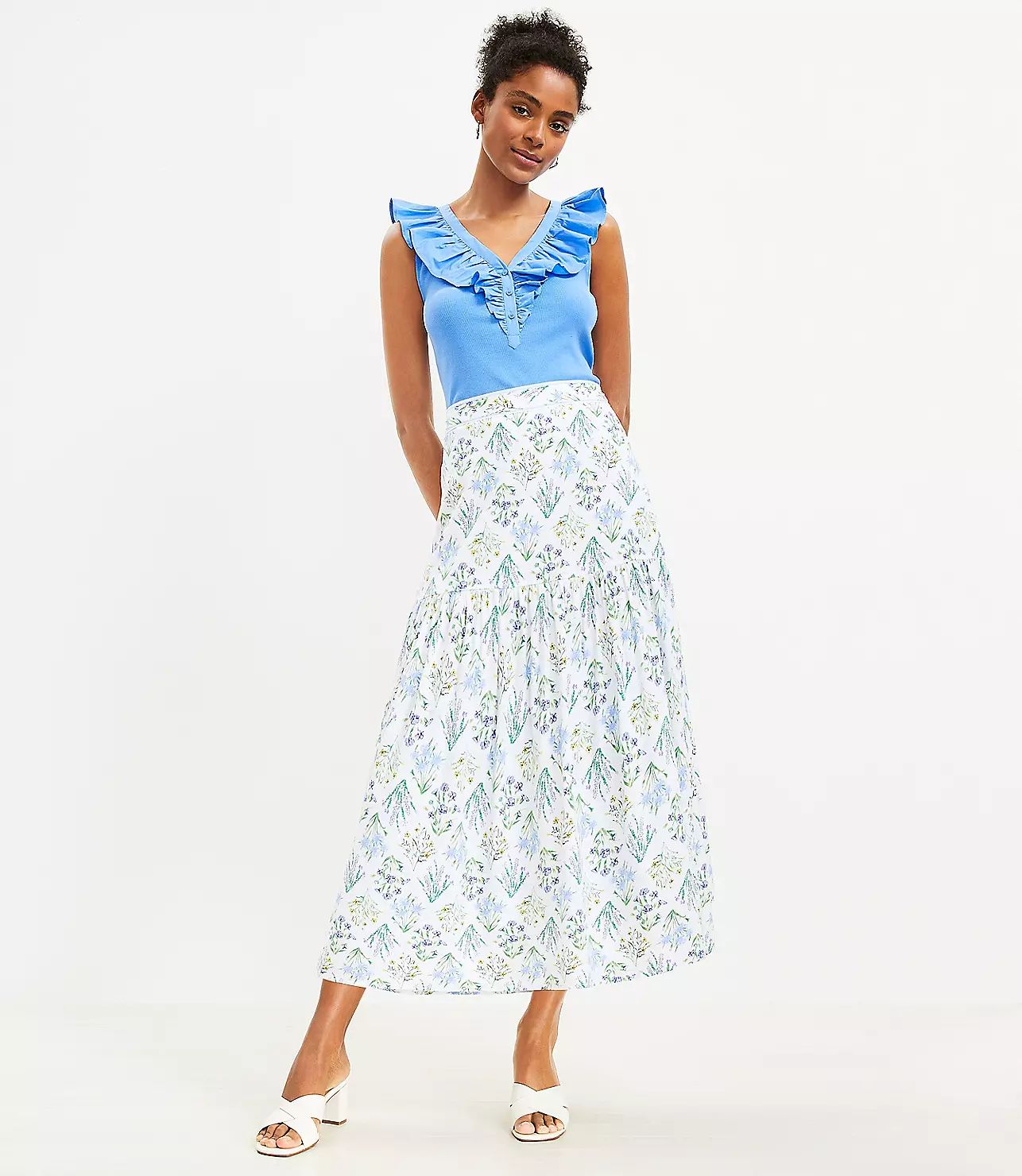 Bouquet Tiered Midi Skirt | LOFT