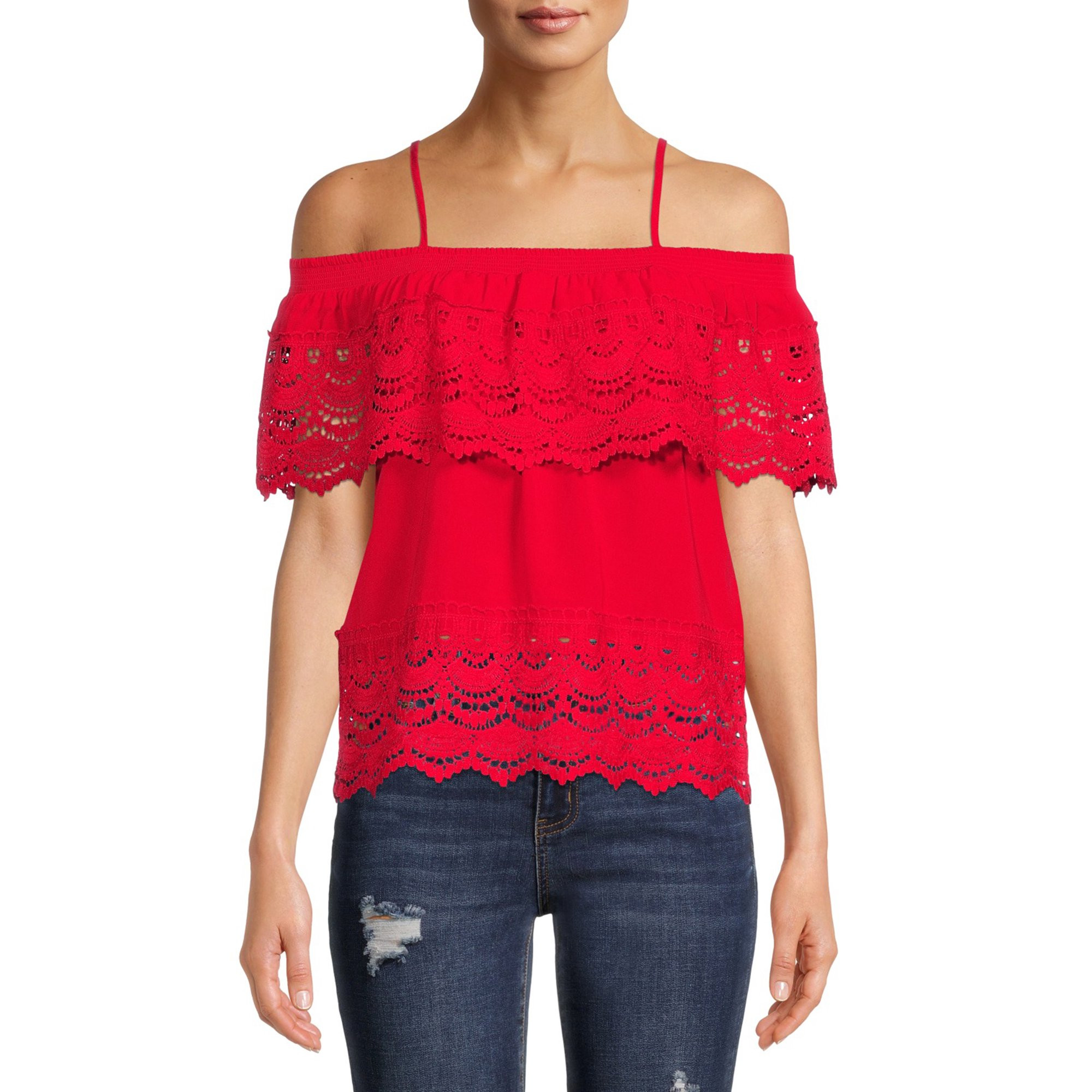No Boundaries Juniors’ Off-the-Shoulder Woven Top | Walmart (US)
