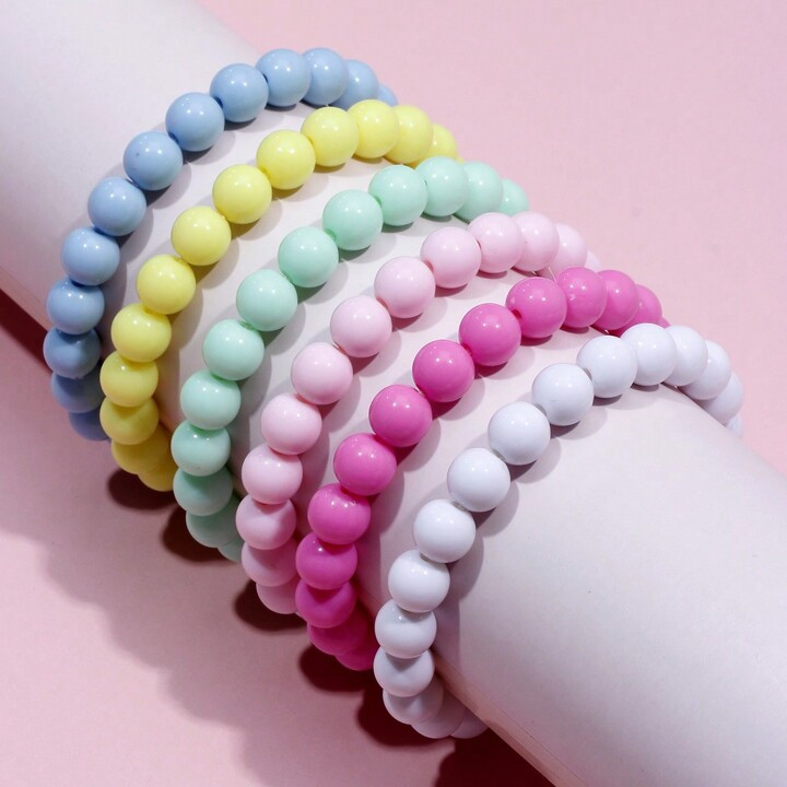 6pcs 8mm Colorful Beaded Charm Bracelets Jewelry Set For Girls, Random Color | SHEIN