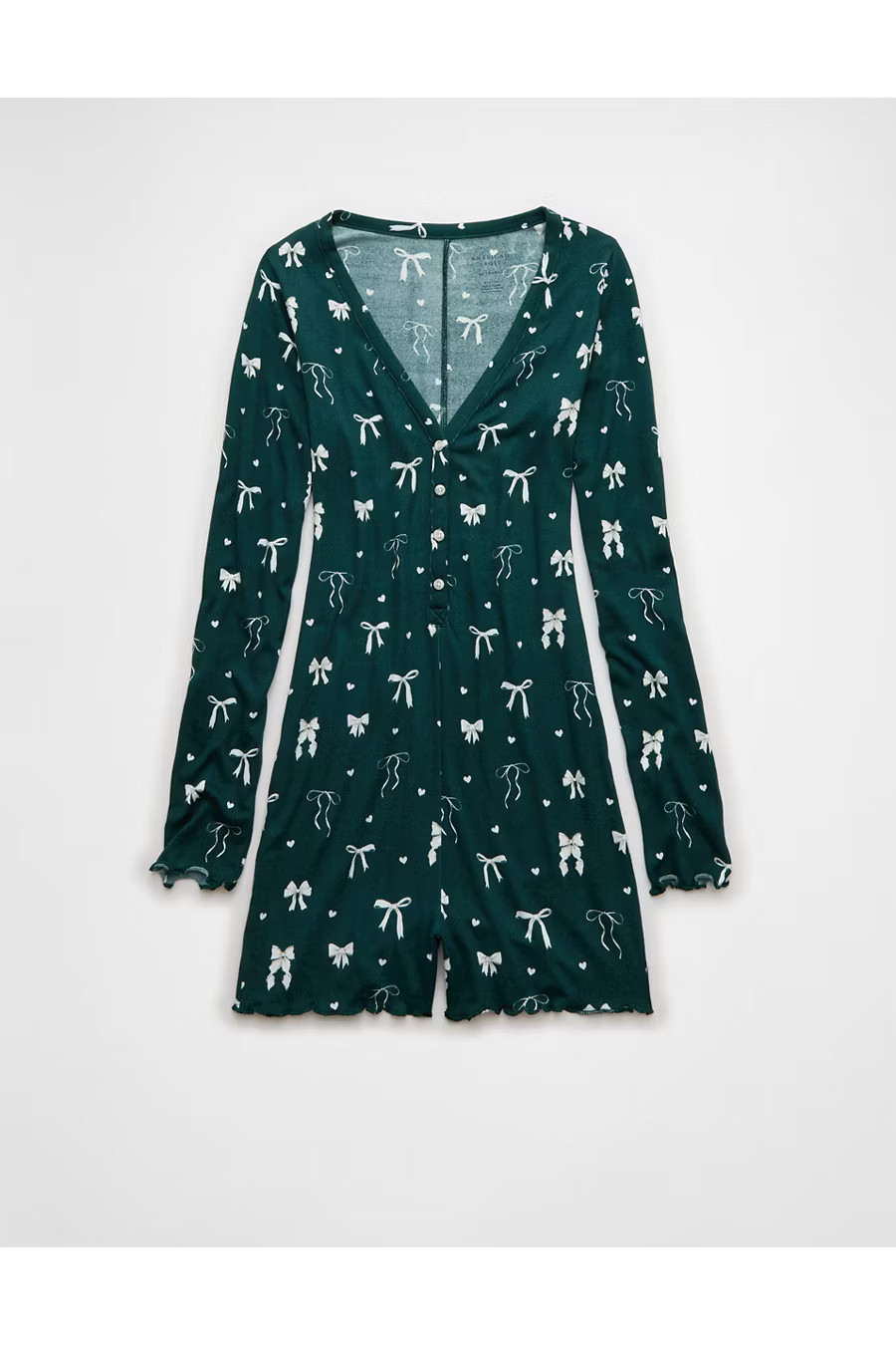 AE Luxe Plush Long Sleeve Romper Women's Deep Forest L | American Eagle Outfitters (US & CA)