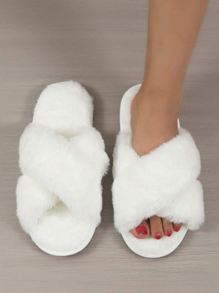 TrendsWomen's Cross-tied Plush House Slippers, Warm And Lightweight For Autumn And Winter | SHEIN
