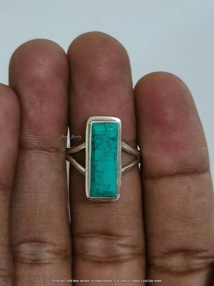 Blue Turquoise Ring, 925 Sterling Silver, Rectangle Shape Gemstone Ring, Dainty Ring, Boho Statem... | Amazon (US)