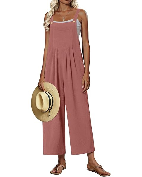 IWOLLENCE Women's Summer Jumpsuits Boho Wide Leg Overalls Casual Loose Rompers with Pockets 2025 | Amazon (US)