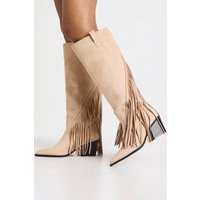 boohoo Dames Brede Pasvorm Kwast Western Cowboy Laarzen | Taupe | Maat: 37 | Boohoo.com (NL)