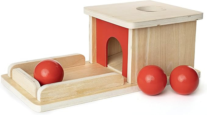 Montessori Object Permanence Box Wooden Toy Tray and Ball Drop w/ Three (3) Balls Baby First Lear... | Amazon (US)