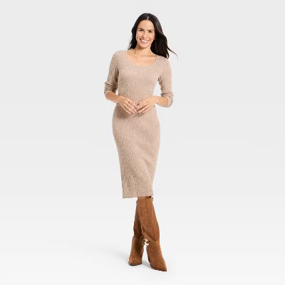 Women's Long Sleeve Textured Transitional Midi Sweater Dress - Universal Thread™ | Target