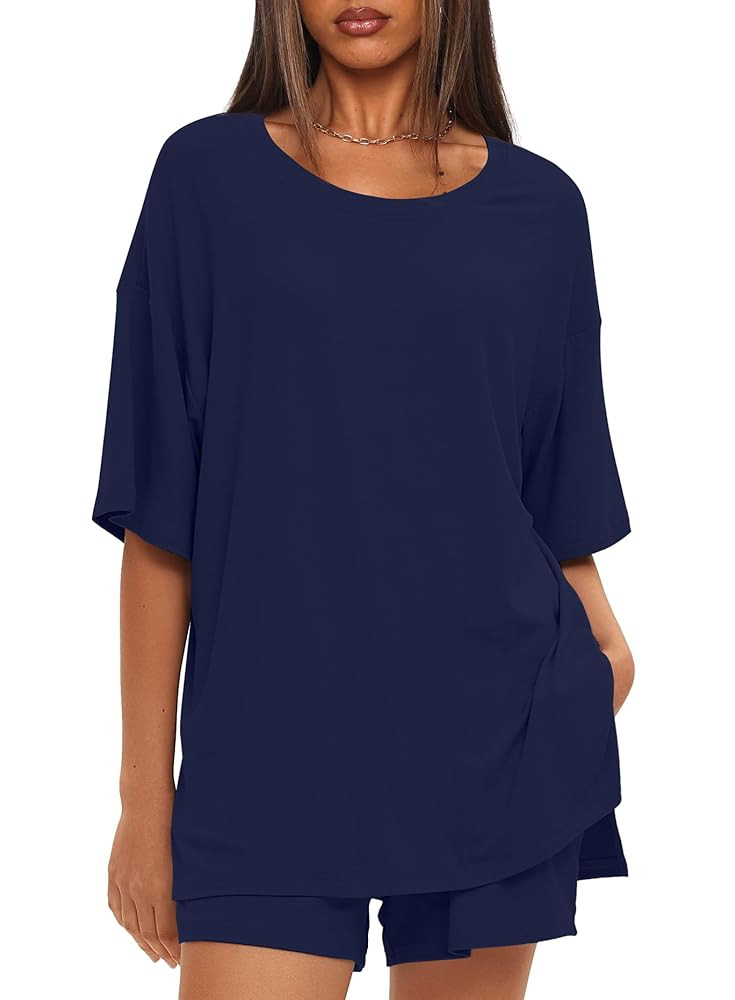 Darong Women's Two Piece Loungewear Set Summer Casual Boxy Shirts Drawstring Shorts Matching Airp... | Amazon (US)