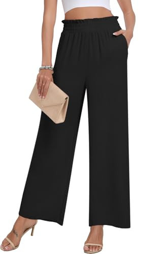DILIUXING Wide Leg Pants for Womens High Waisted Casual Patch Pockets Trousers Drawstring Loose Pants, Black, Medium | Amazon (US)