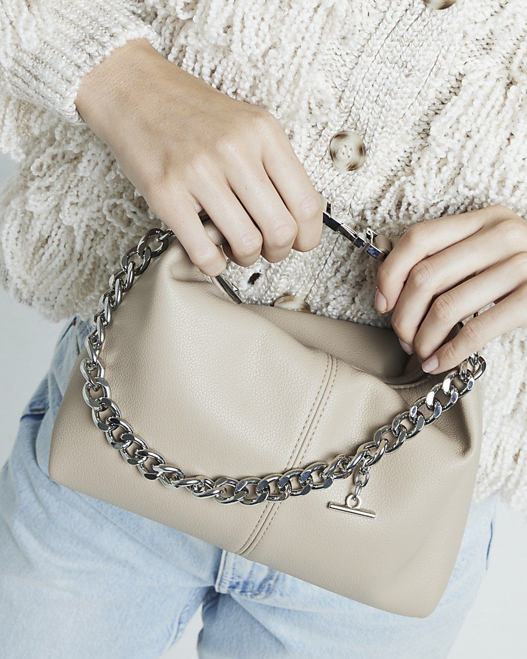 Beige Buckle Handle Chain Clutch Bag | River Island (UK & IE)