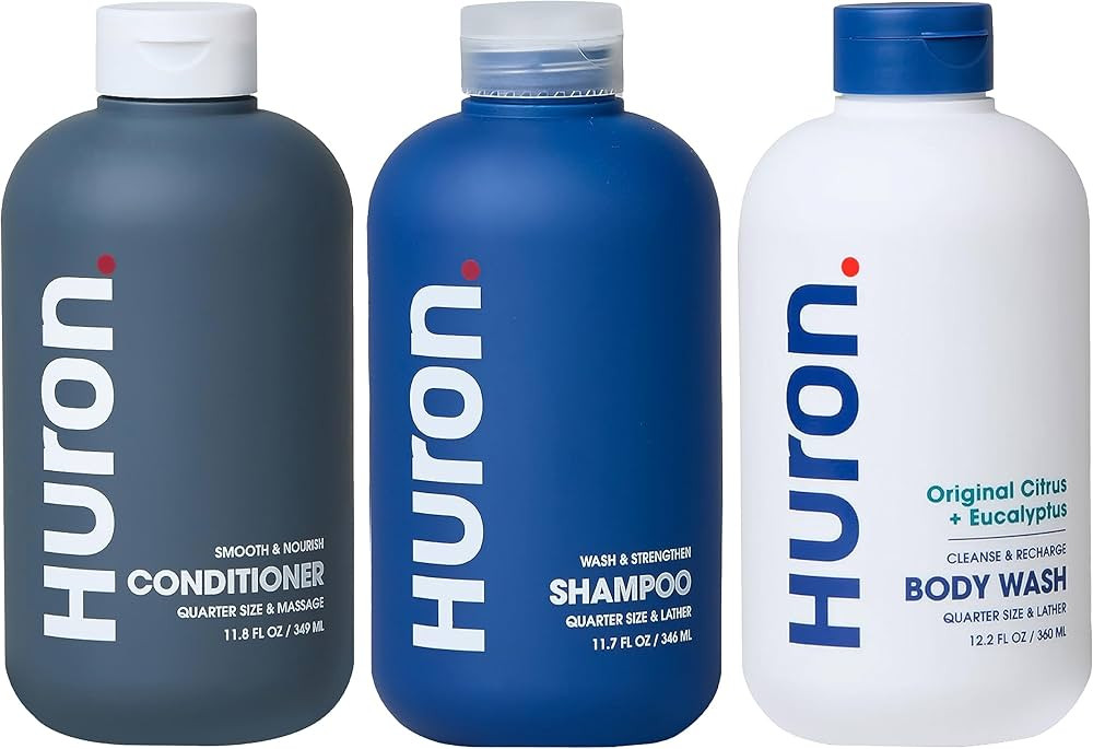 Huron Shower Kit - Shampoo, Conditioner, & Body Wash For Men - Citrus + Eucalyptus Scent - Hydrat... | Amazon (US)
