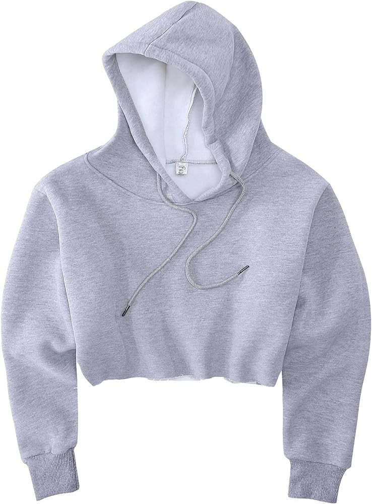 Women's Cropped Hoodie Fleece Long Sleeve Pullover Cut Off Hood Sweatshirt | Amazon (US)