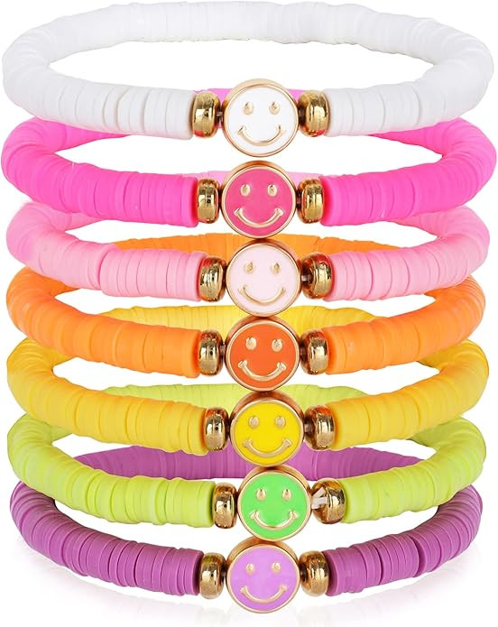 Candy Color Heishi Surfer Bracelets Set for Women Stackable Clay Beaded Bracelets Disc Stretch Sm... | Amazon (US)