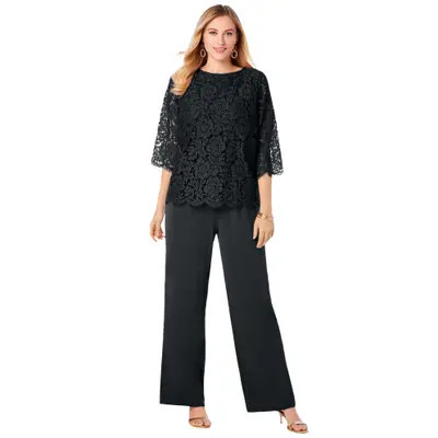 Jessica London Popover Lace Jumpsuit in Black at Nordstrom, Size 14 | Nordstrom