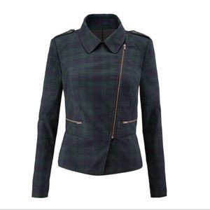Cabi Asymmetrical Blue Green Plaid Moto Jacket | Poshmark