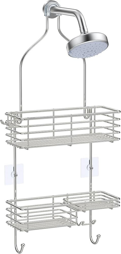 SMARTAKE Hanging Shower Head Caddy, Rustproof Bathroom Shower Room Shelf Organizer, SUS201 Stainless Steel Over The Shower Storage Rack, for Toilet, Silver | Amazon (US)
