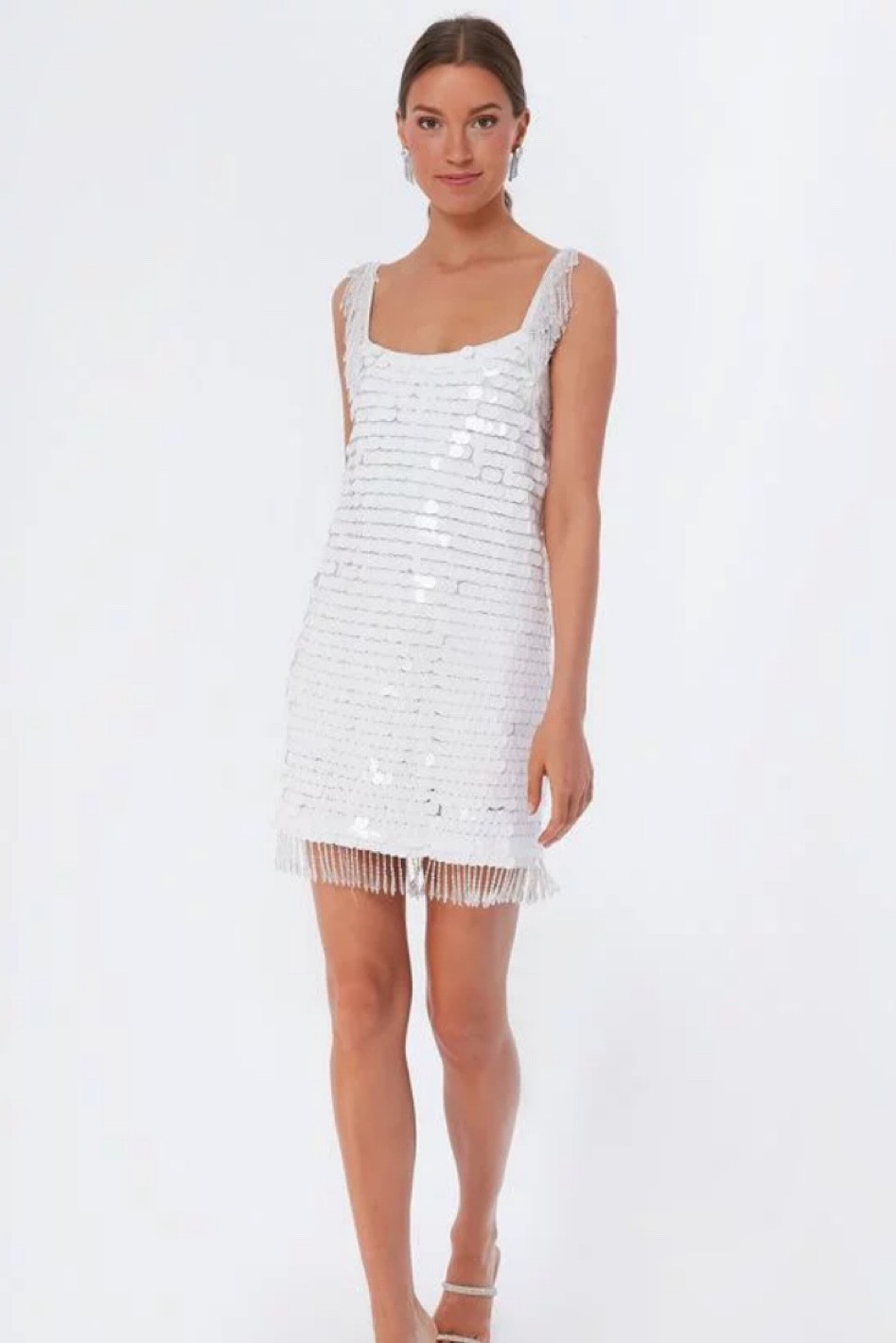 White sequin dress with fringe, NYE, wedding, bridal, getaway dress, change dress, rehearsal 

#LTKSeasonal #LTKwedding #LTKHoliday