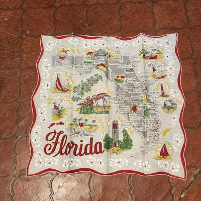 Vintage Ladies Handkerchief Florida state souvenir Map w/artwork | eBay US