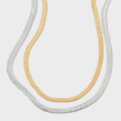 Herringbone Chain Multi-layer Necklace - A New Day™ Gold/Silver | Target