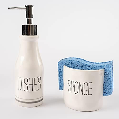 Mud Pie Bistro Sponge Holder and Soap Pump Set, White | Amazon (US)