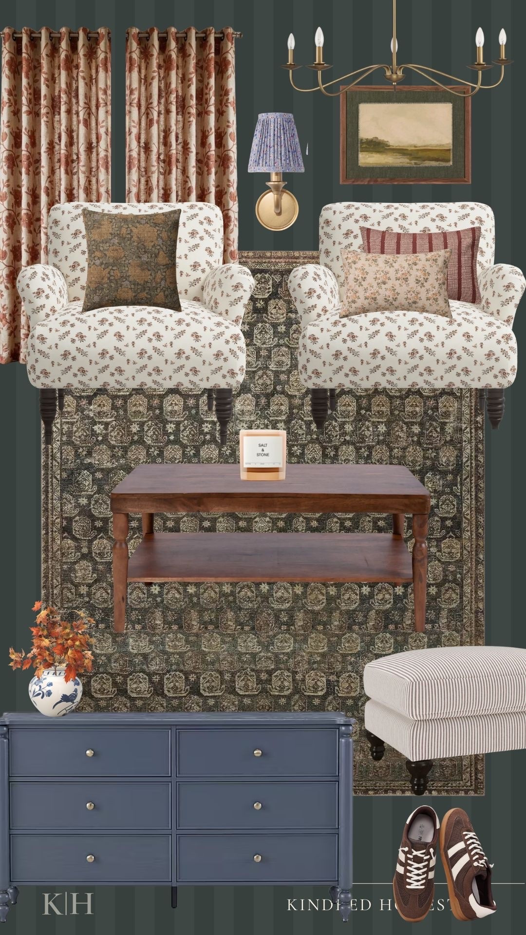 How I’d style a living room for fall: heavy patterns, moody layers, warm wood, and plenty of texture. Think collected rather than coordinated — a room that feels a little romantic, a little cozy, and made for settling in as the season changes. 🍂