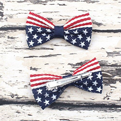 Aysekone 2 Pcs/Pack Girls American Flag Hair Bow Hair Clips Fourth of July Hair Accessories Patrioti | Amazon (US)