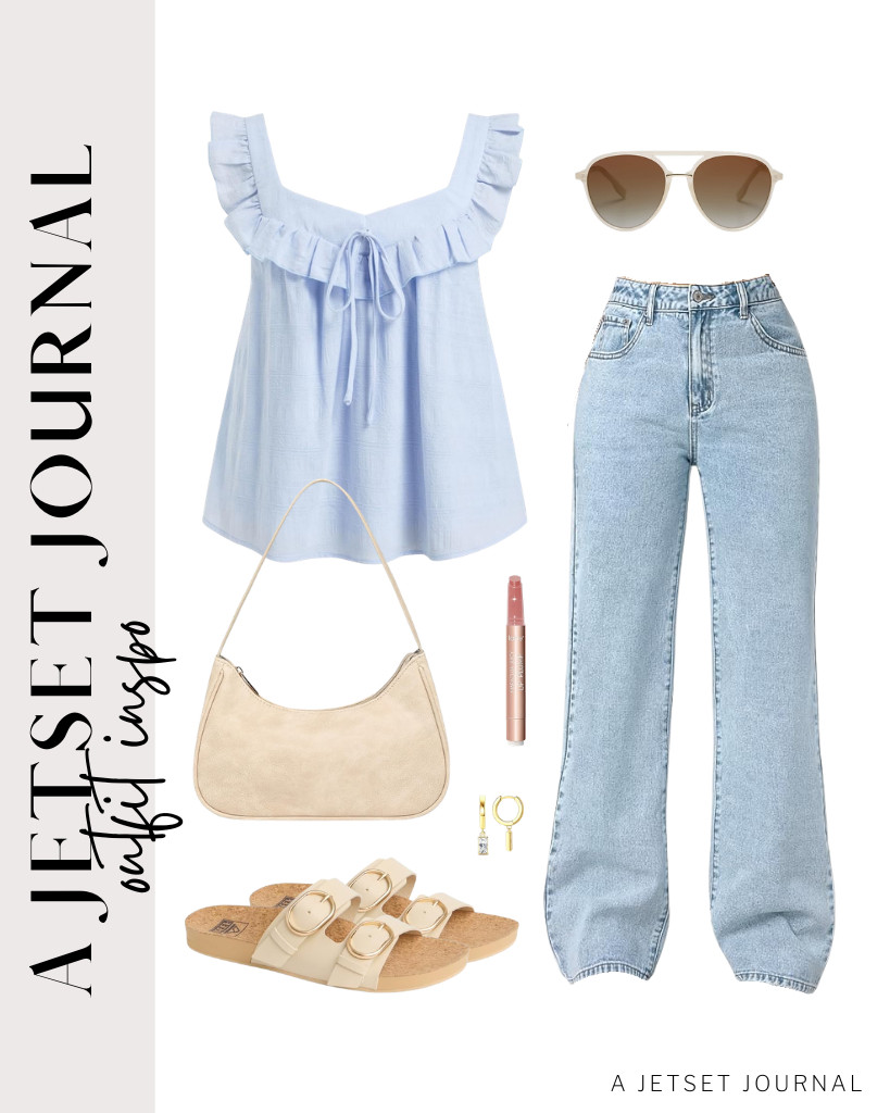 You can pair this light-blue eyelet blouse with wide-leg jeans for another outfit idea. To style this outfit, wear these cozy REEF sandals, then grab a simple shoulder bag and these SOJOS retro sunglasses to match the look. Add a dab of Tarte lip plumper, and you’re ready for a great day out!  

#LTKSeasonal #LTKSaleAlert #LTKTravel
 

 