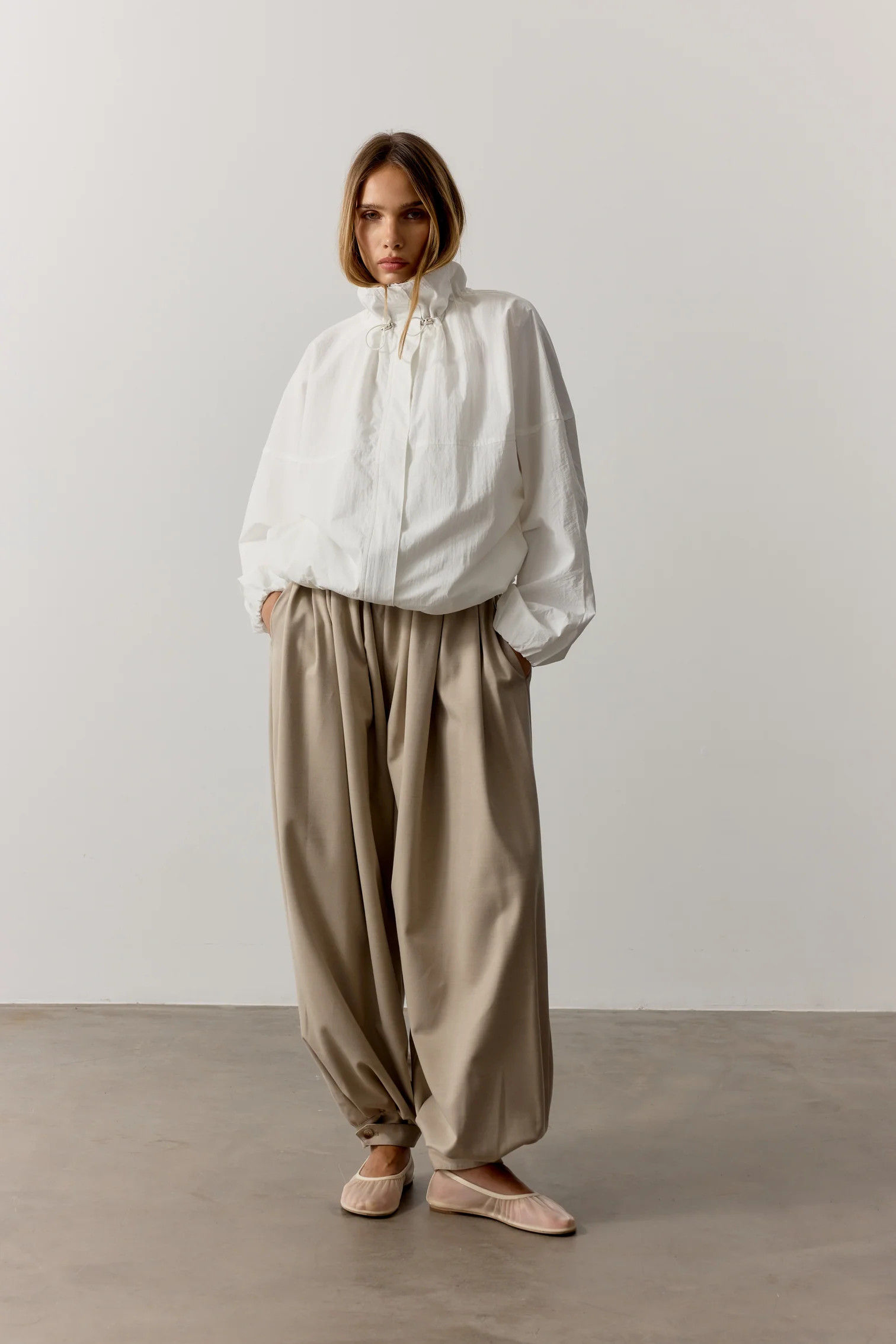 FUNNEL NECK TRACK JACKET - WHITE | The Couture Club