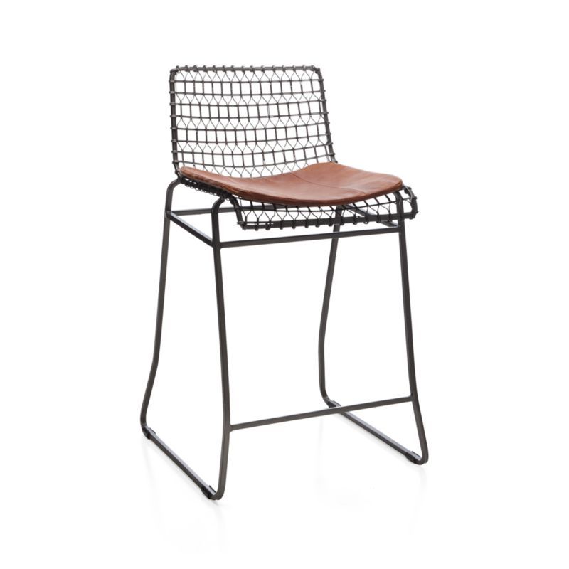 Tig Counter Stool with Brown Leather Cushion + Reviews | Crate & Barrel | Crate & Barrel