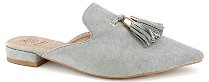 Beast Fashion Gem-01 Suede Pointed Toe Slip On Tassels Flat Loafer Mules | Amazon (US)