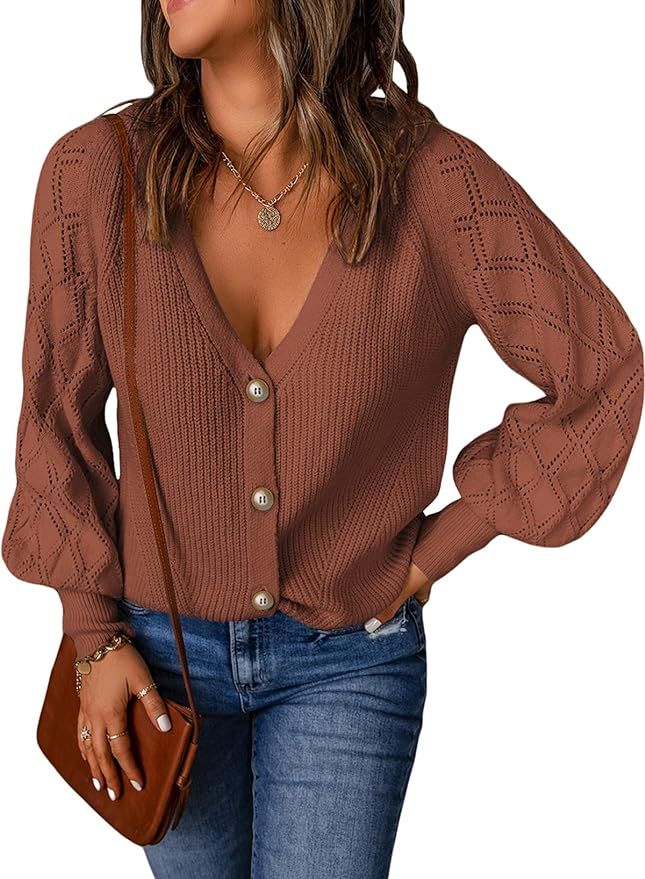 Astylish Women 2023 Long Sleeve Open Front Knit Button Down Cardigan Sweater | Amazon (US)