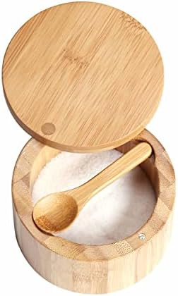 KITCHENDAO Bamboo Salt and Pepper Bowl Box Cellar Container Divided, Built-in Serving Spoon to Av... | Amazon (US)