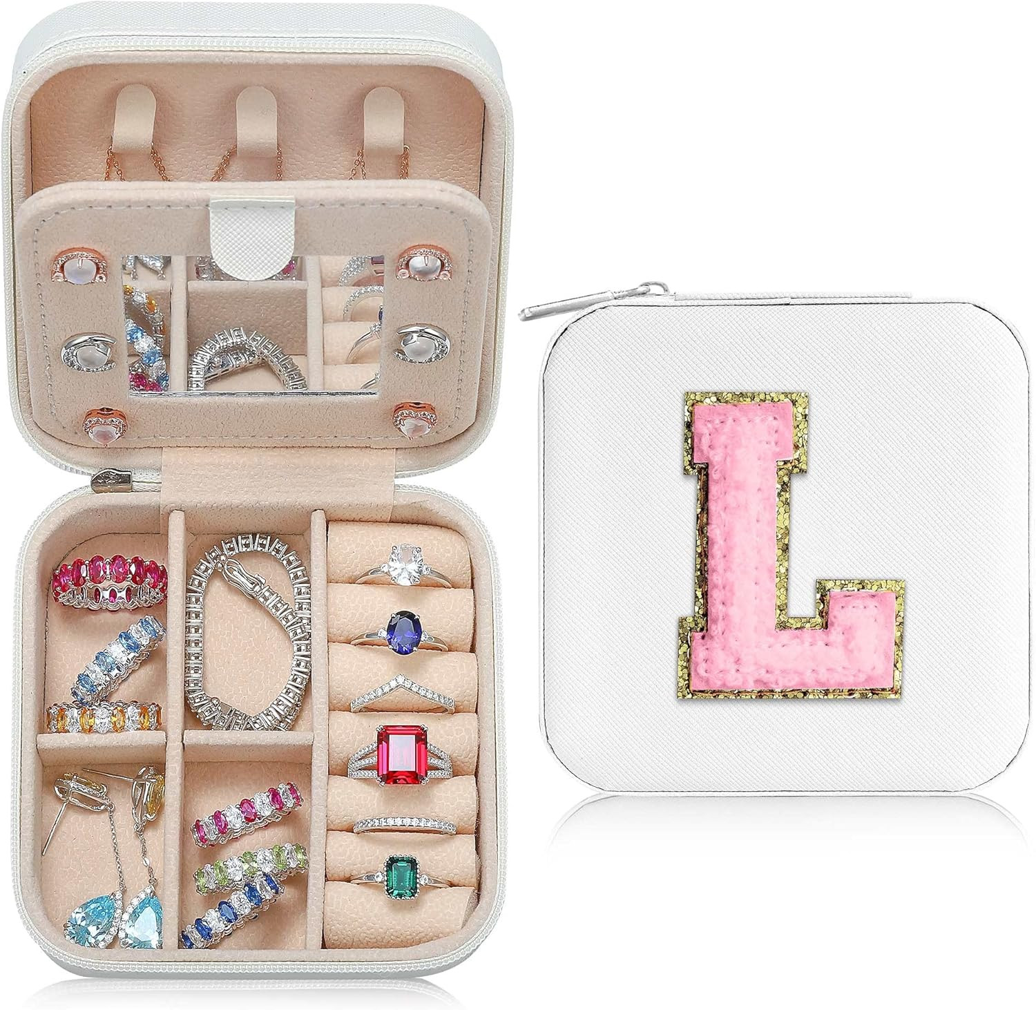 Parima Travel Jewelry Case for Women Girls, L Initial Travel Jewelry Case | Small Jewelry Travel ... | Amazon (US)