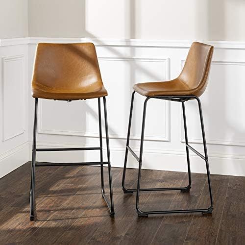 Walker Edison Douglas Urban Industrial Faux Leather Armless Bar Chairs, Set of 2, Whiskey Brown | Amazon (US)