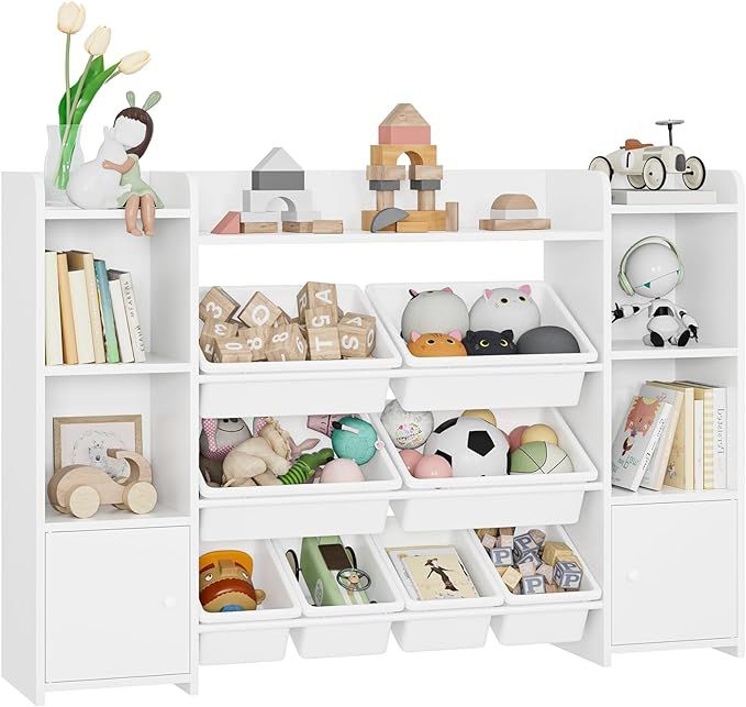 FOTOSOK 55''Large Toy Storage Organizer with 8 Toy Bins, Toy Organizers and Storage with Shelf an... | Amazon (US)