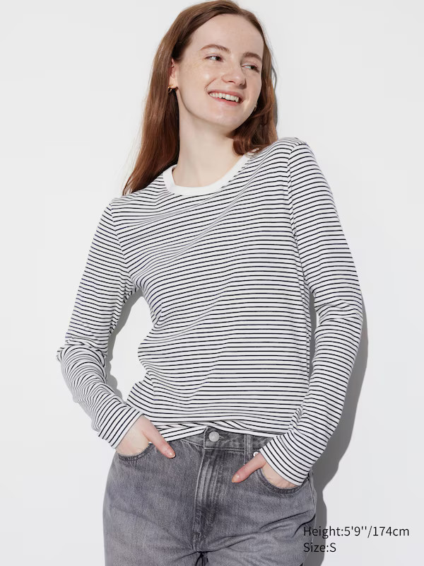 Soft Ribbed T-Shirt (Long Sleeve, Stripe) | UNIQLO (UK)