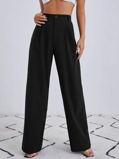 SHEIN Solid Zip Up Straight Leg Pants | SHEIN