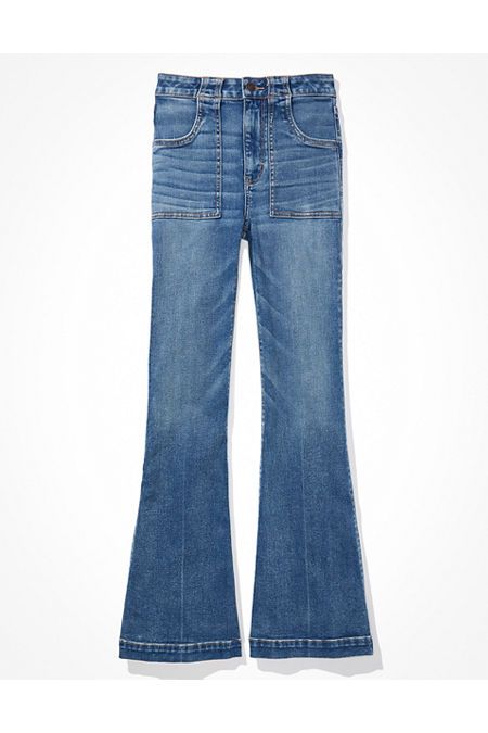 AE Next Level Super High-Waisted Flare Jean Women's Blue Haven 6 Regular | American Eagle Outfitters (US & CA)