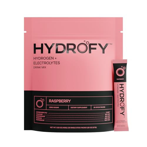 Hydrofy Hydrogen Water + Electrolytes Drink Mix | H2 Hydration Packets with Molecular Hydrogen, Sodium, Potassium, Magnesium, Calcium, and Minerals | No Sugar | Raspberry 25 Ct | Amazon (US)