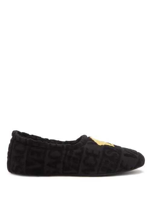 Versace - Medusa-embroidered Terry-towelling Slippers - Mens - Black | Matches (US)
