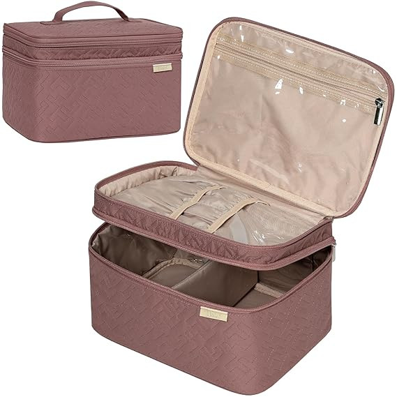 NISHEL Large Double Layer Travel Makeup Bag Women, Large Cosmetic Case, Organizer for Travel-Size... | Amazon (US)