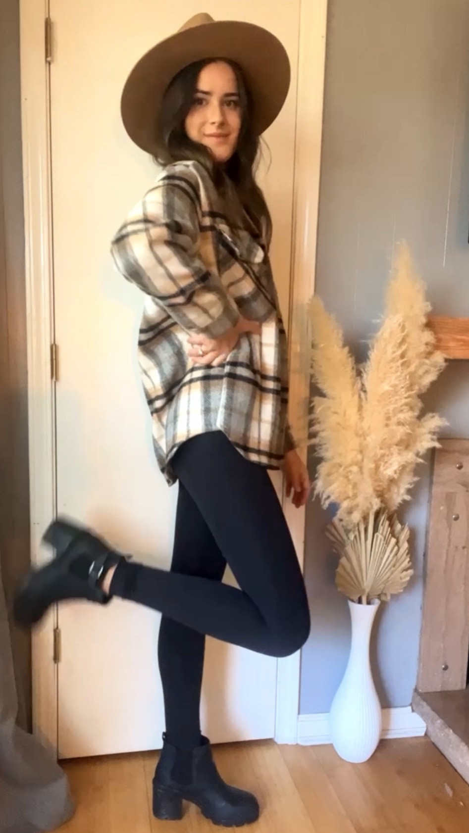 Thanksgiving outfit ideas// fall outfit ideas// plaid shacket// leggings// chunky black boots// hat 

#LTKSeasonal #LTKHoliday #LTKstyletip