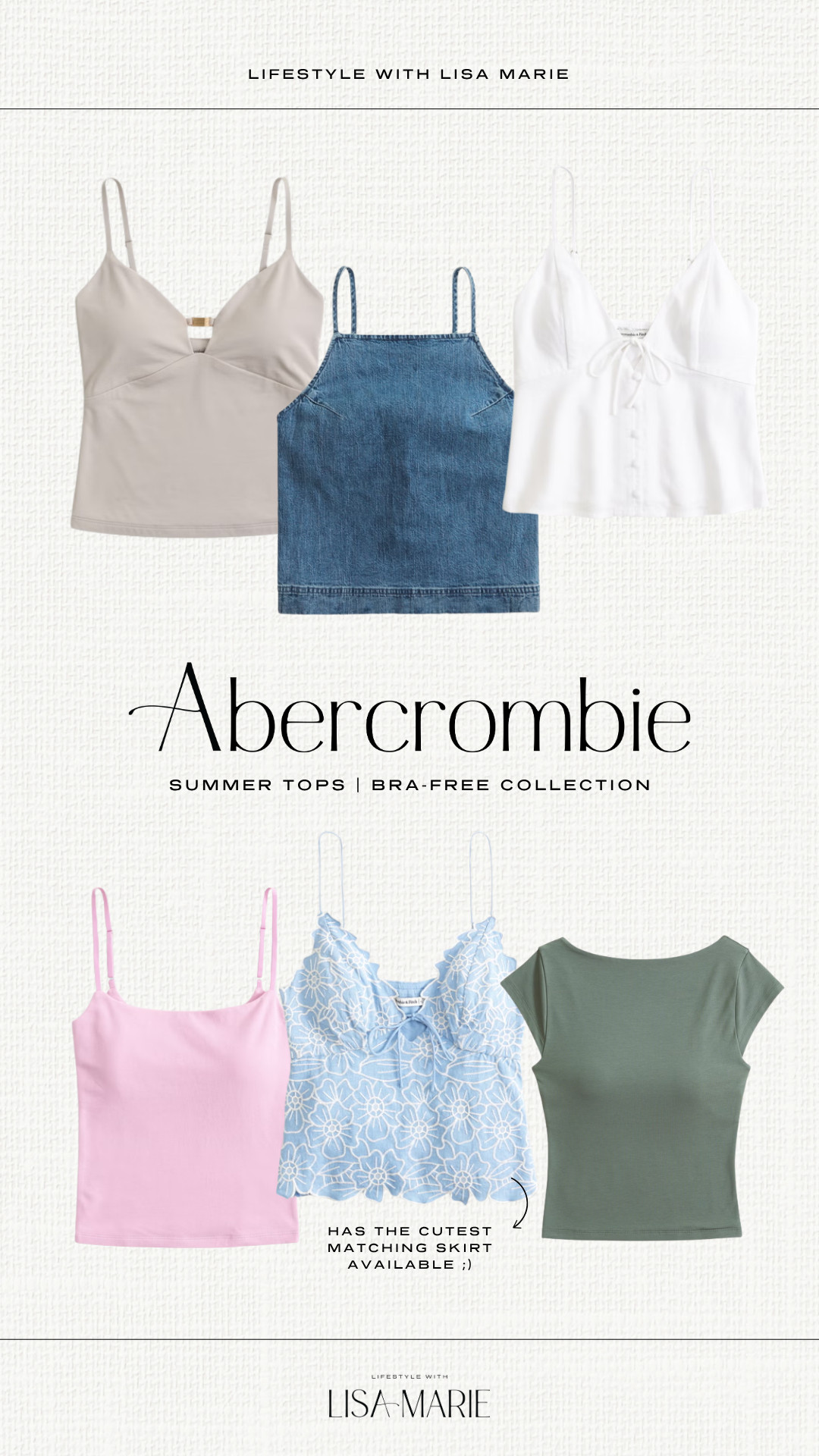 New Abercrombie summer top arrivals from their bra-free collection! Tank tops, camis, spaghetti strap shirts and tees with built-in bras. Elevated casual outfits. Neutral, denim, floral and embroidered tops. Bra-less tops for summer.

#LTKmomlife #LTKSeasonal #LTKPetite