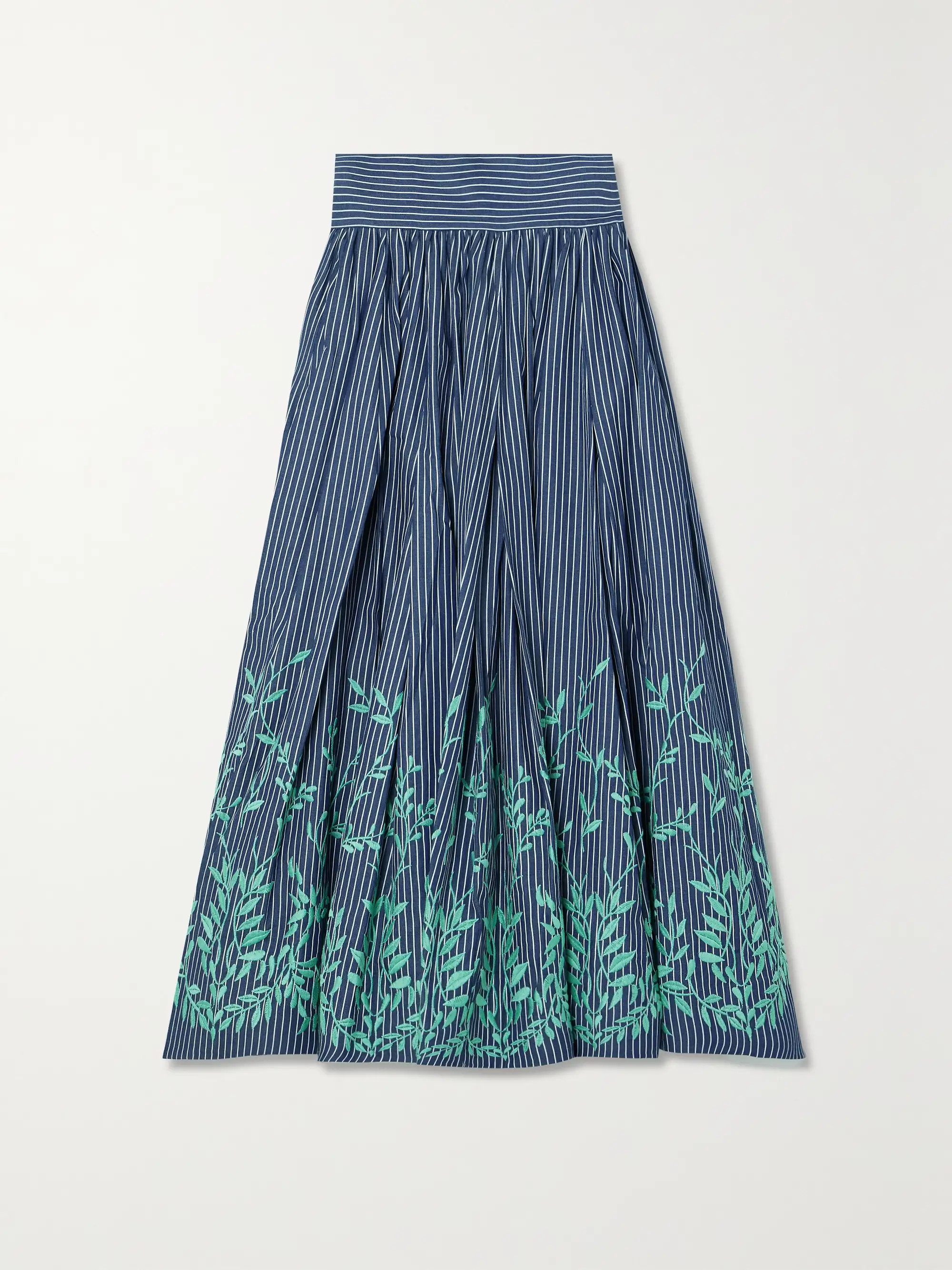 + NET SUSTAIN Vanessa embroidered striped cotton-twill midi skirt | NET-A-PORTER (US)