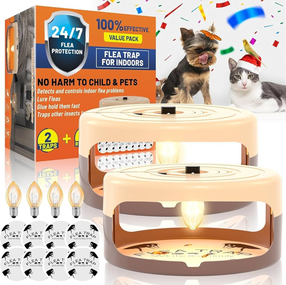 2 Pack Flea Traps for Inside Your Home with 8 Sticky Disc & 4 Bulbs & 2 Electric Wires, Flea Kill... | Amazon (US)