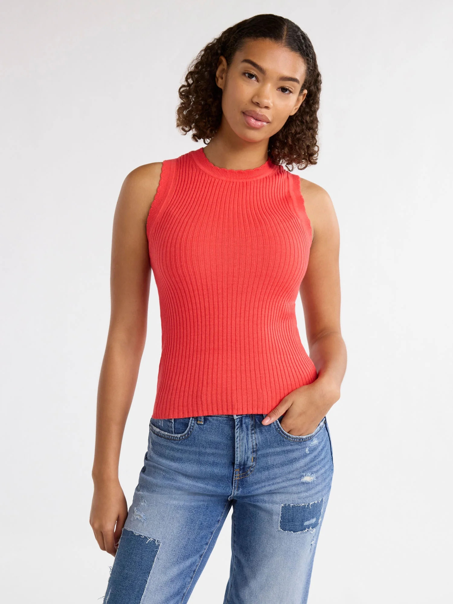 Free Assembly Women’s Scallop Trim Sleeveless Sweater, Lightweight, Sizes XS-XXXL | Walmart (US)