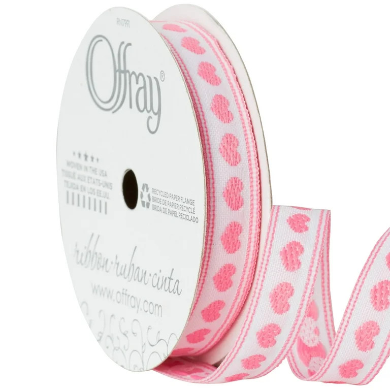 Offray Ribbon, Pink 3/8 inch Hearts Woven Ribbon, 9 feet | Walmart (US)