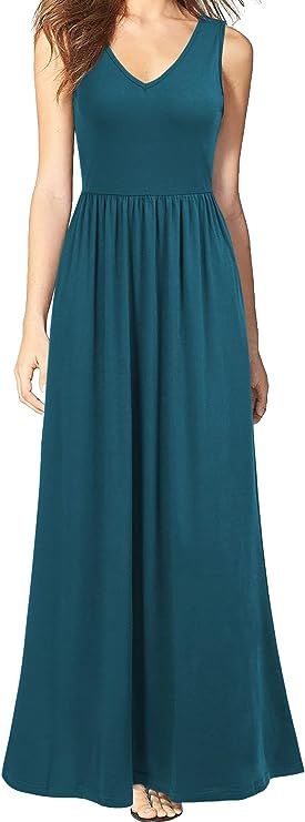 WOOSEA Women Sleeveless V Neck Pocket Loose Long Dress Maxi Casual Dresses | Amazon (US)